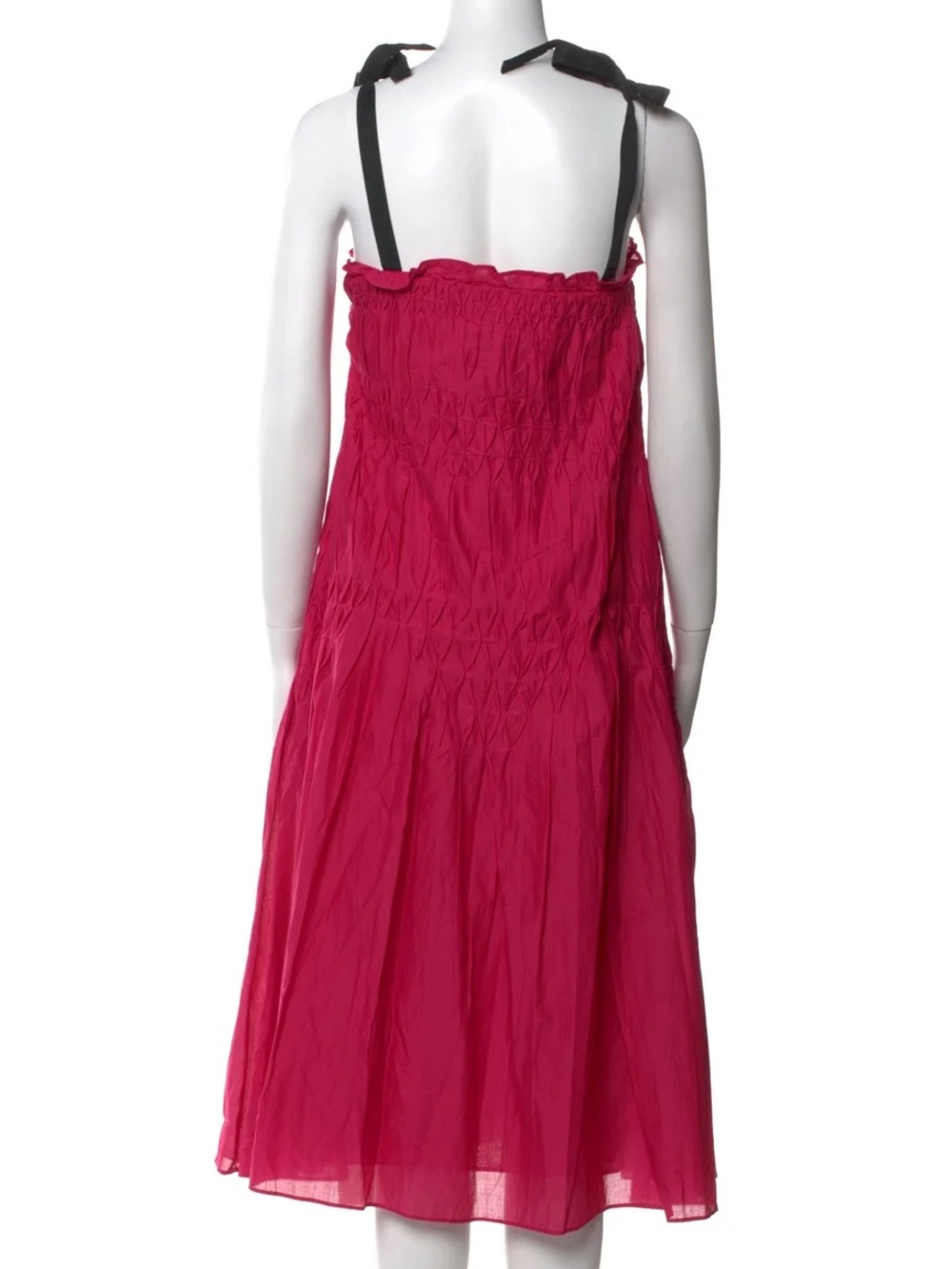 MERLETTE $495 • 17” Pit to Pit • Mabel Smocked Midi Dress Black Tie Straps NEW - Picture 6 of 8
